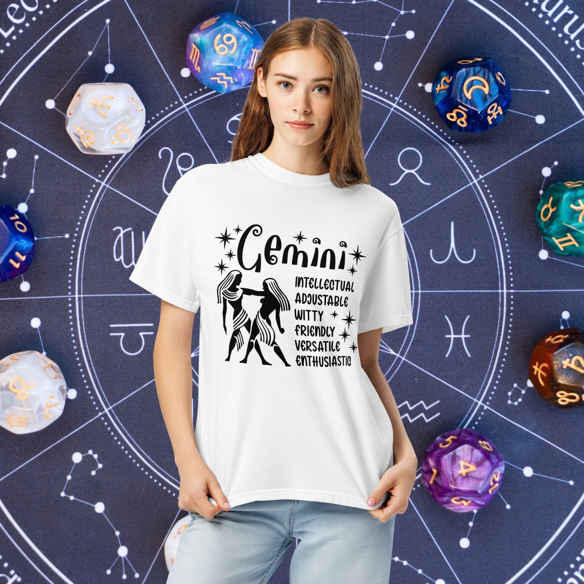 Gemini Zodiac Comfort Colors Shirt - Versatile unisex astrology graphic tee featuring Gemini sign, great for self-expression and mental wellness