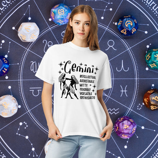 Gemini Zodiac Comfort Colors Shirt - Versatile unisex astrology graphic tee featuring Gemini sign, great for self-expression and mental wellness