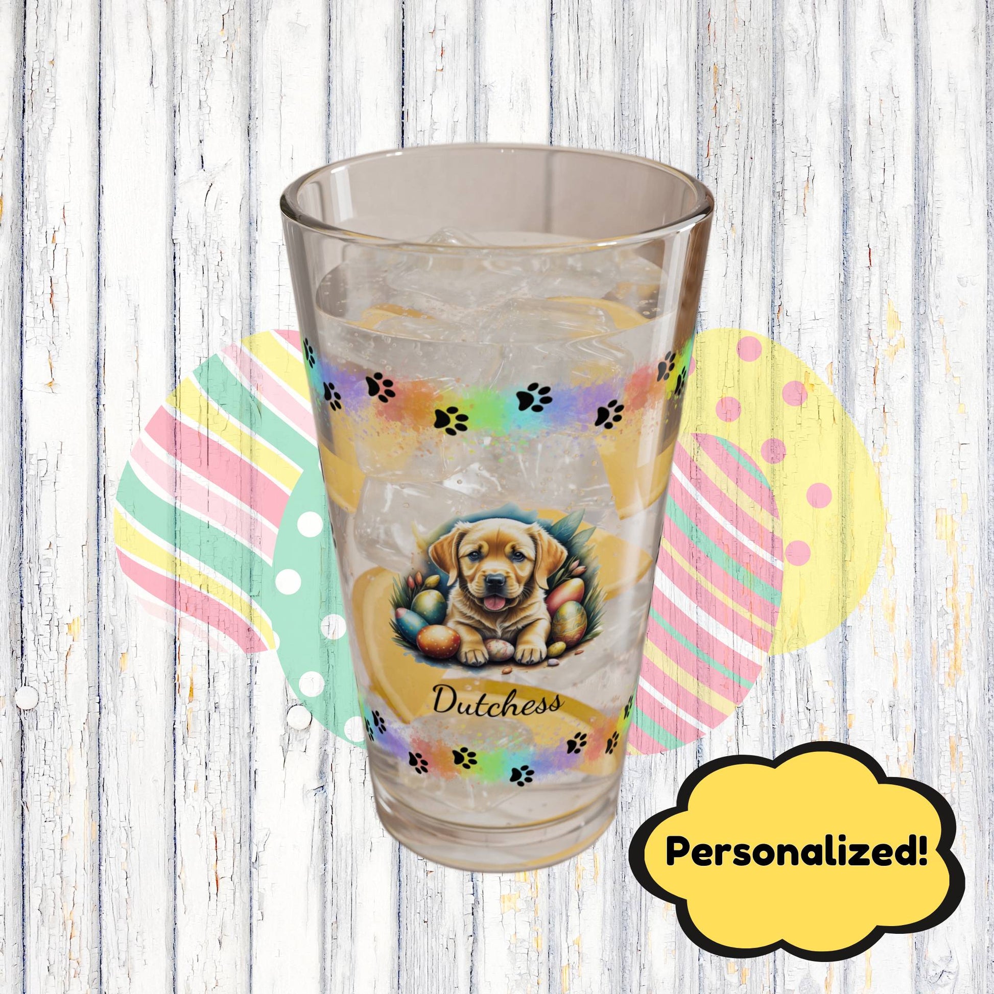 Yellow Labrador Personalized Easter Puppy 16oz Pint Glass - Custom Dog Design, Mental Health Gift, Easter Décor, and Festive Celebrations