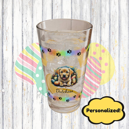 Yellow Labrador Personalized Easter Puppy 16oz Pint Glass - Custom Dog Design, Mental Health Gift, Easter Décor, and Festive Celebrations