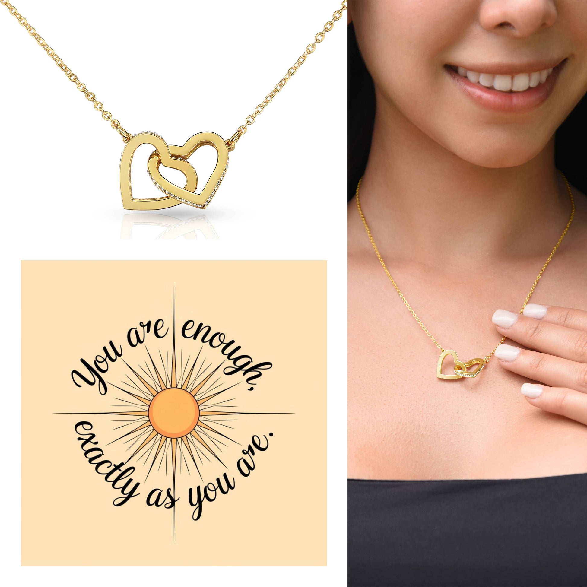 You Are Enough, Exactly As You Are: Interlocking Hearts Necklace - Mental Health Gift, Self-Love, Anxiety, PTSD Support