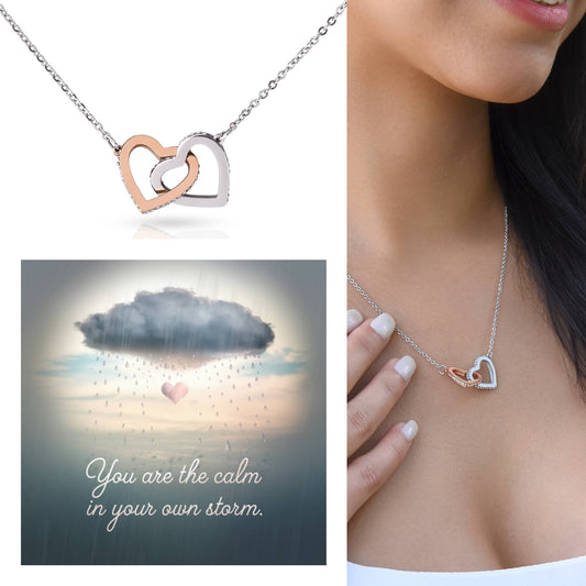 You Are The Calm In Your Own Storm: Interlocking Hearts Necklace - Mental Health Gift, Self-Love, Anxiety, PTSD Support