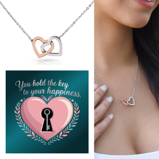 You Hold The Key To Your Happiness: Interlocking Hearts Necklace - Mental Health Gift, Self-Love, Anxiety, PTSD Support