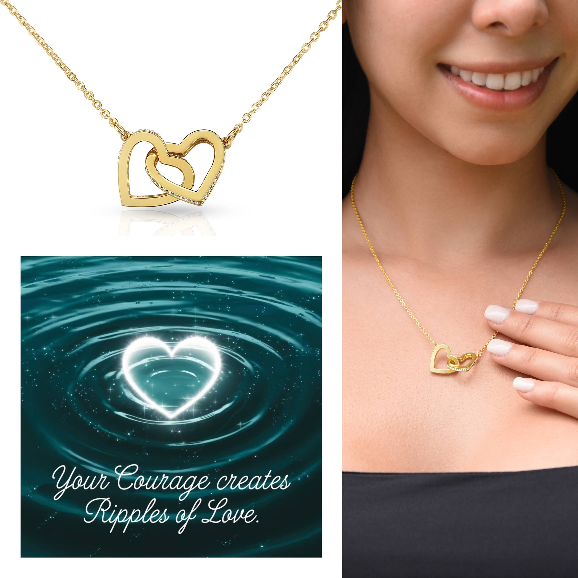 Your Courage Creates Ripples Of Love: Interlocking Hearts Necklace - Mental Health Gift, Self-Love, Anxiety, PTSD Support
