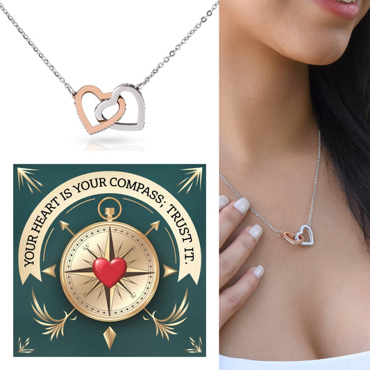 Your Heart Is Your Compass; Trust It: Interlocking Hearts Necklace - Mental Health Gift, Self-Love, Anxiety, PTSD Support