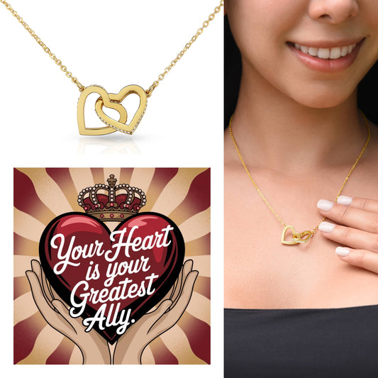Your Heart Is Your Greatest Ally: Interlocking Hearts Necklace - Mental Health Gift, Self-Love, Anxiety, PTSD Support