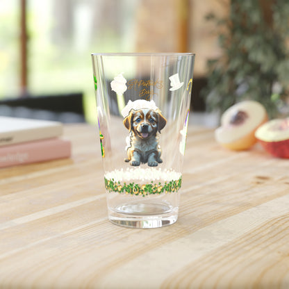Zenful Zigzags of Puppy Zen: Mindful St. Patrick's Day 16oz Pint Glasses - Festive Design for Positivity & Wellness
