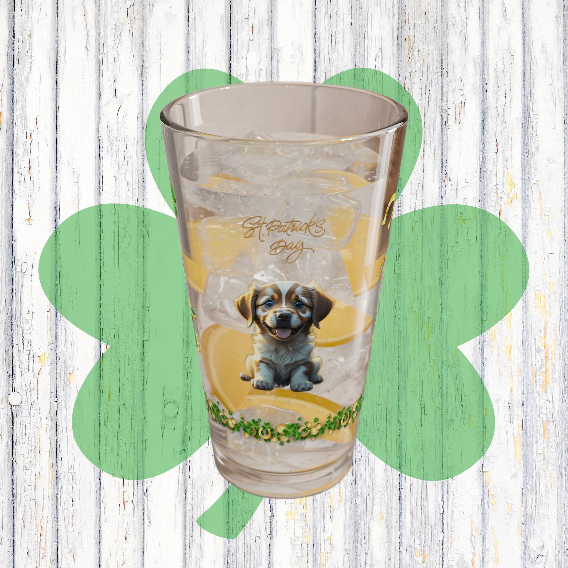 Zenful Zigzags of Puppy Zen: Mindful St. Patrick's Day 16oz Pint Glasses - Festive Design for Positivity & Wellness