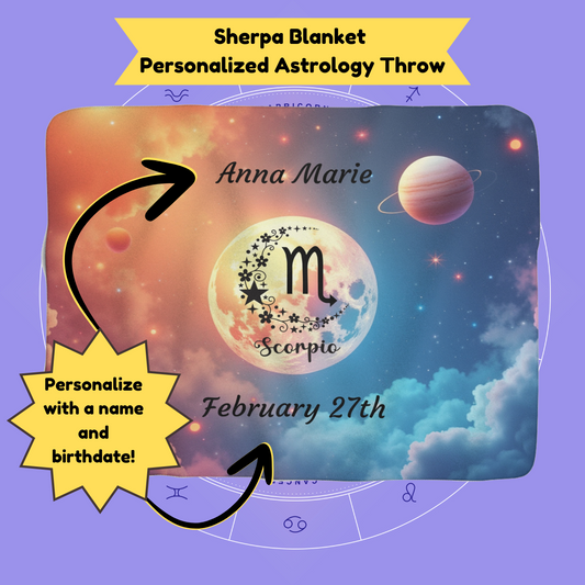 Scorpio Sherpa Blanket - Personalized Astrology Throw for Zodiac Lovers, Custom Horoscope Gift, Star Sign Cosmic Blanket, Zodiac Star Throw