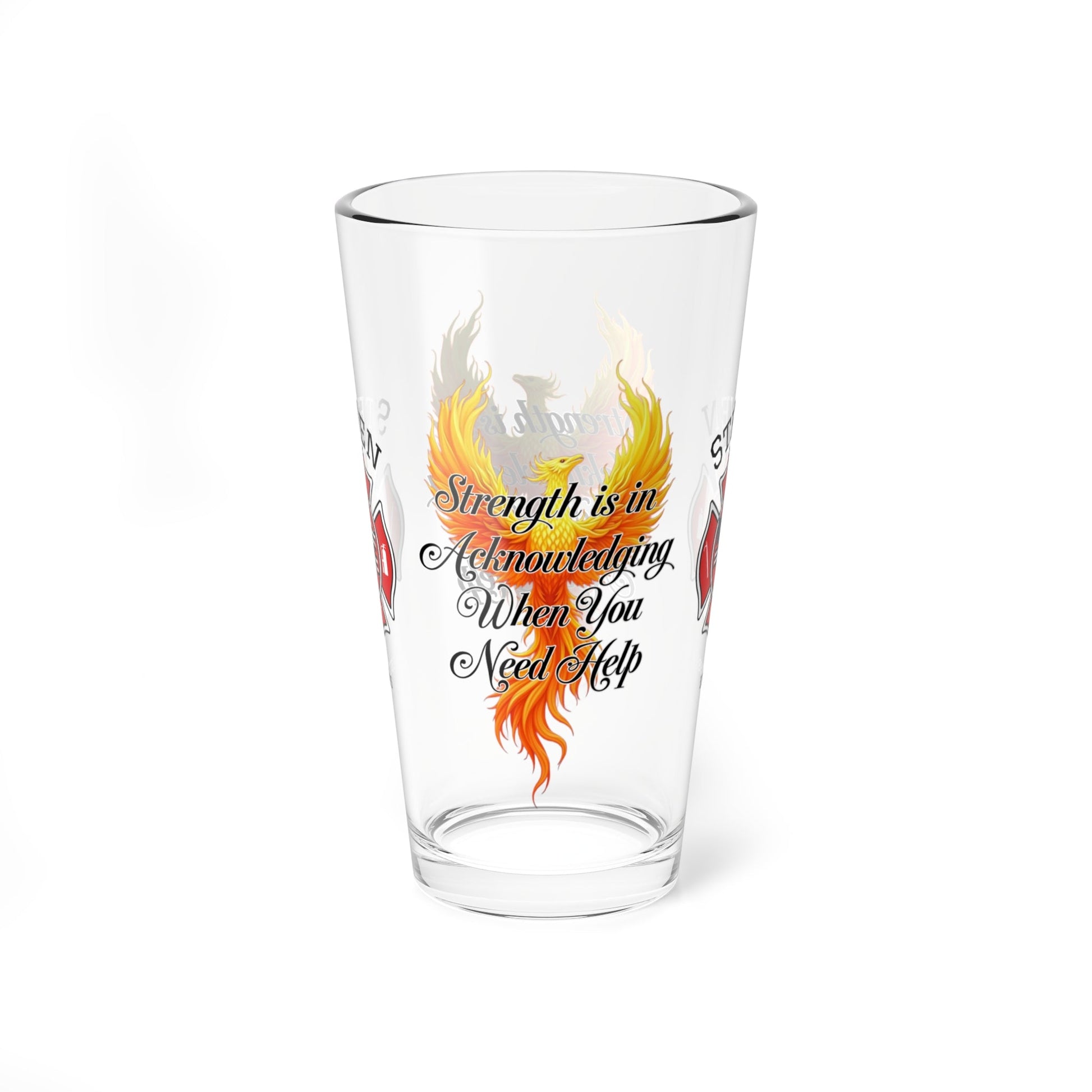 Firefighter support pint glass reminding first responders to seek help and prioritize mental health. - MySisterIsASurvivor