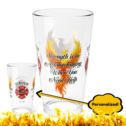 Firefighter support pint glass reminding first responders to seek help and prioritize mental health. - MySisterIsASurvivor