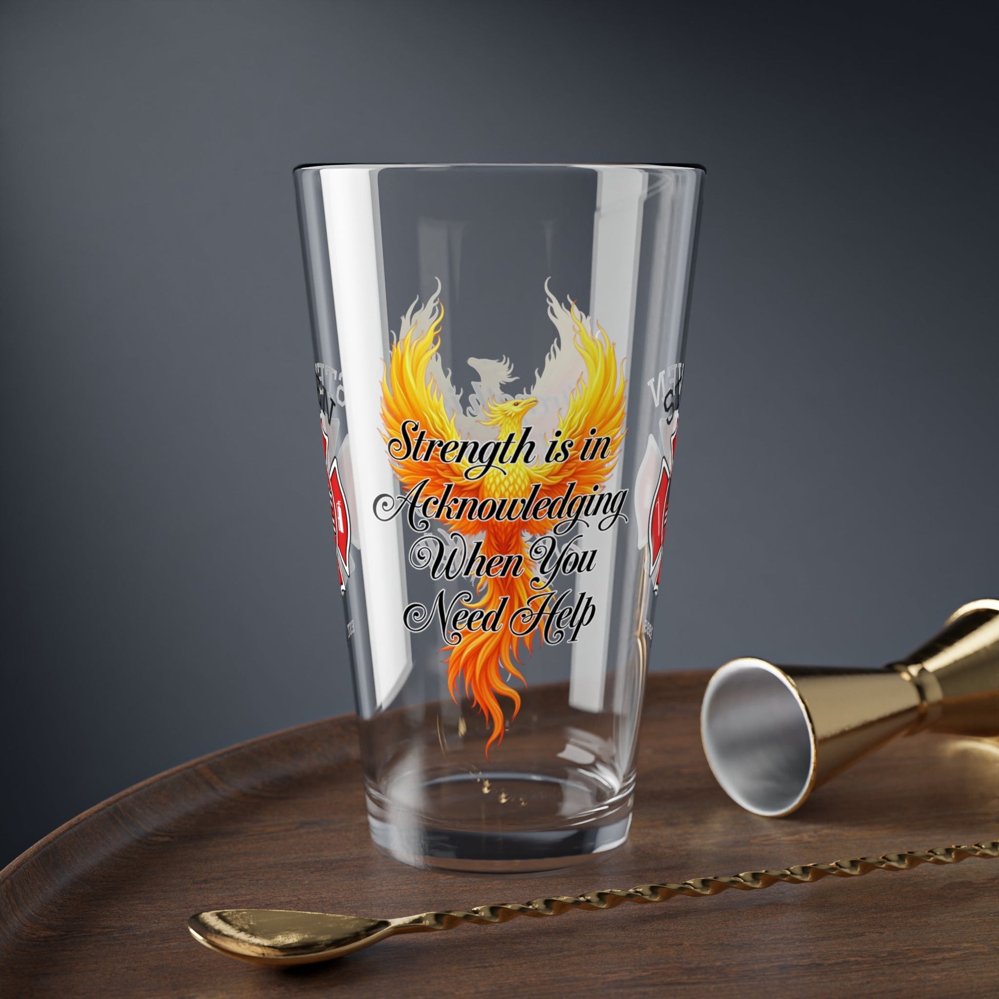Firefighter support pint glass reminding first responders to seek help and prioritize mental health. - MySisterIsASurvivor
