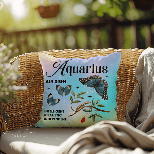Aquarius Butterfly Indoor/Outdoor Pillow - Zodiac Decor Accent for Home & Patio