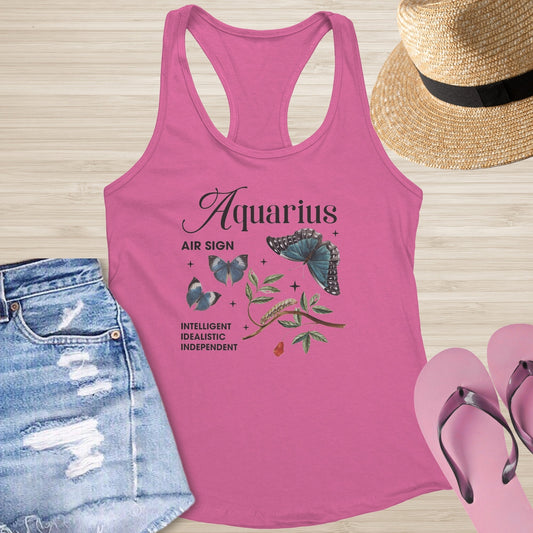 Aquarius Butterfly Racerback Tank - Zodiac Mental Health Shirt for Healing & Transformation - MySisterIsASurvivor
