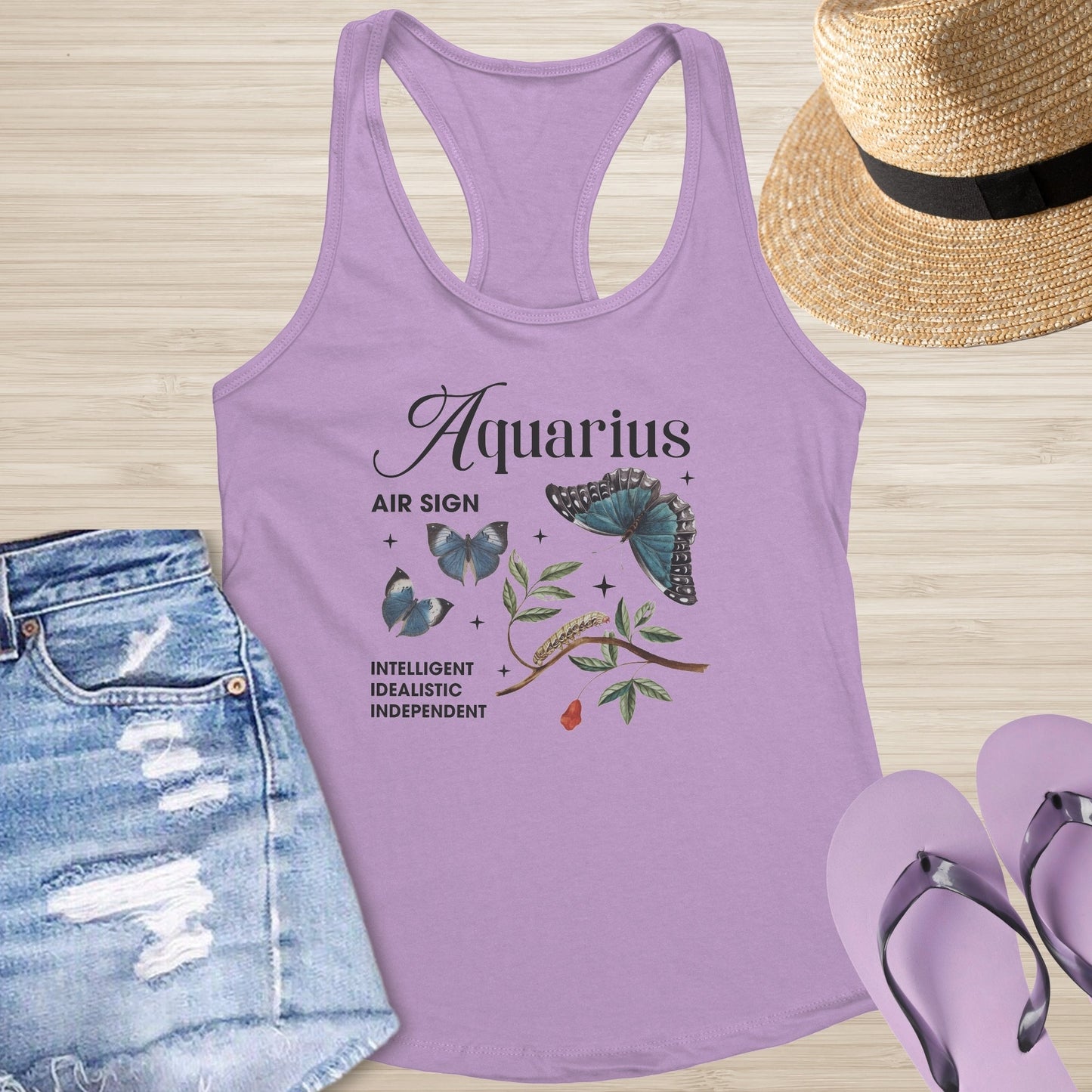 Aquarius Butterfly Racerback Tank - Zodiac Mental Health Shirt for Healing & Transformation - MySisterIsASurvivor