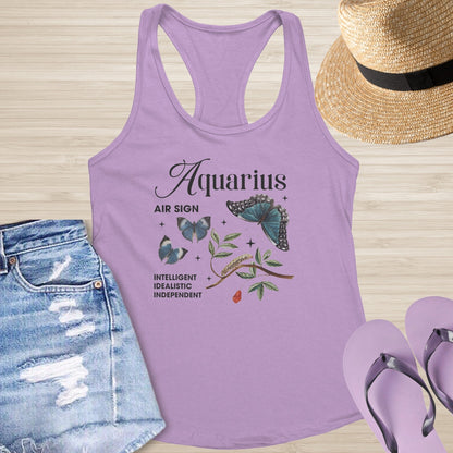 Aquarius Butterfly Racerback Tank - Zodiac Mental Health Shirt for Healing & Transformation - MySisterIsASurvivor