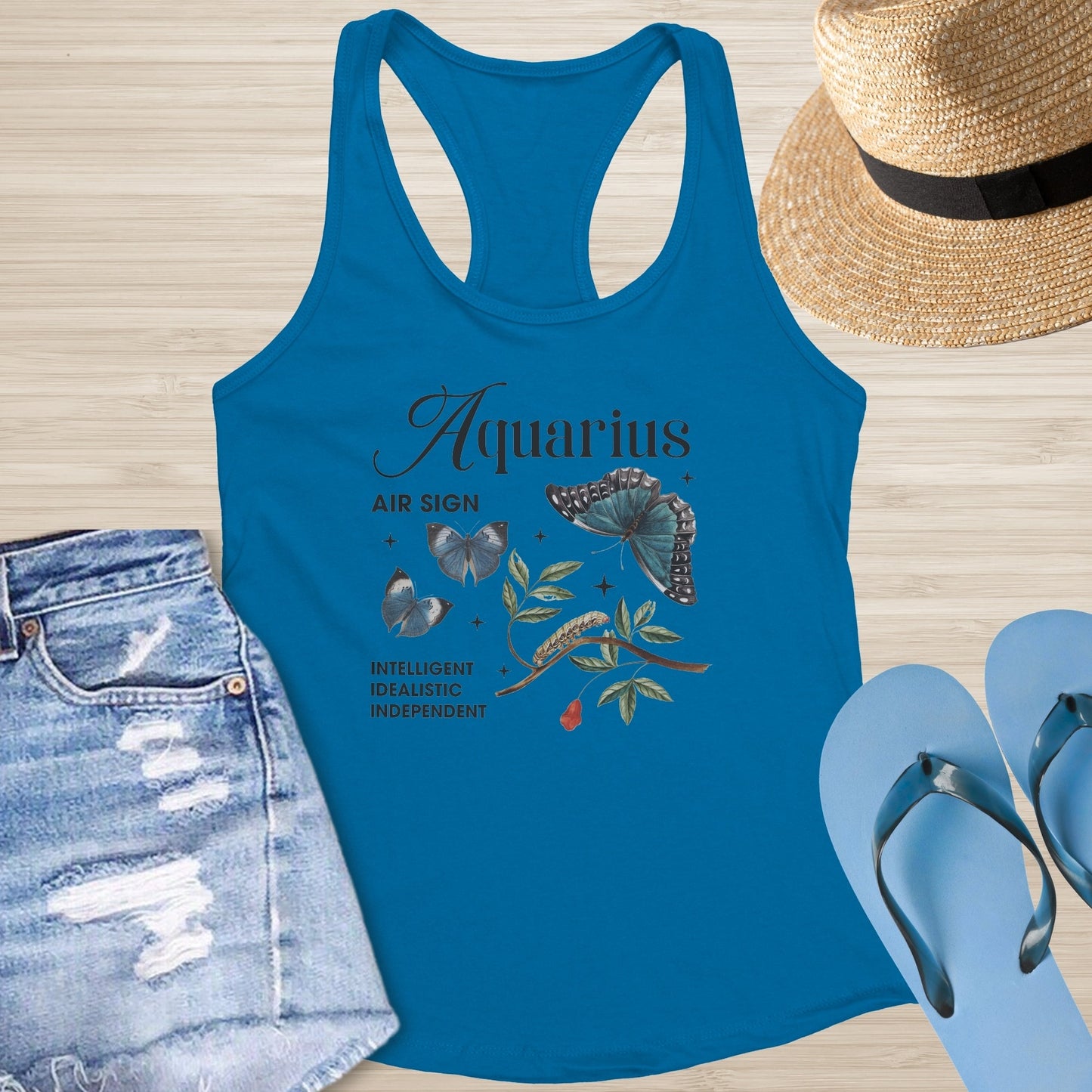 Aquarius Butterfly Racerback Tank - Zodiac Mental Health Shirt for Healing & Transformation - MySisterIsASurvivor
