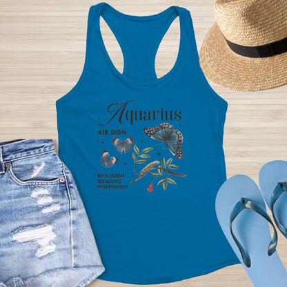 Aquarius Butterfly Racerback Tank - Zodiac Mental Health Shirt for Healing & Transformation - MySisterIsASurvivor