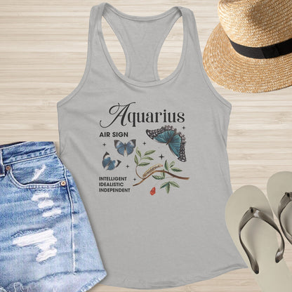 Aquarius Butterfly Racerback Tank - Zodiac Mental Health Shirt for Healing & Transformation - MySisterIsASurvivor