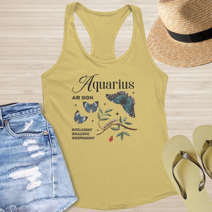 Aquarius Butterfly Racerback Tank - Zodiac Mental Health Shirt for Healing & Transformation - MySisterIsASurvivor