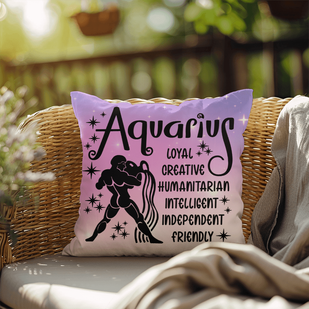Aquarius zodiac pillow with celestial astrology design for modern boho decor