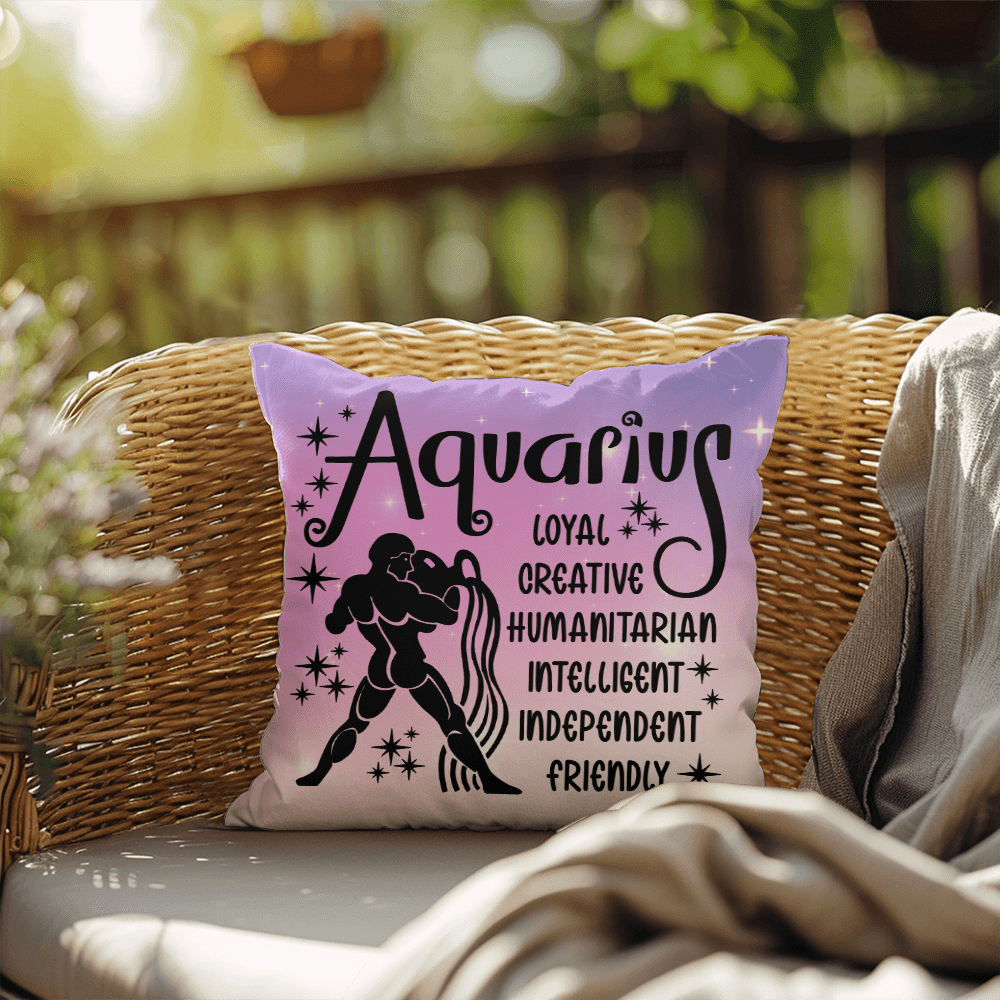 Aquarius zodiac pillow with celestial astrology design for modern boho decor