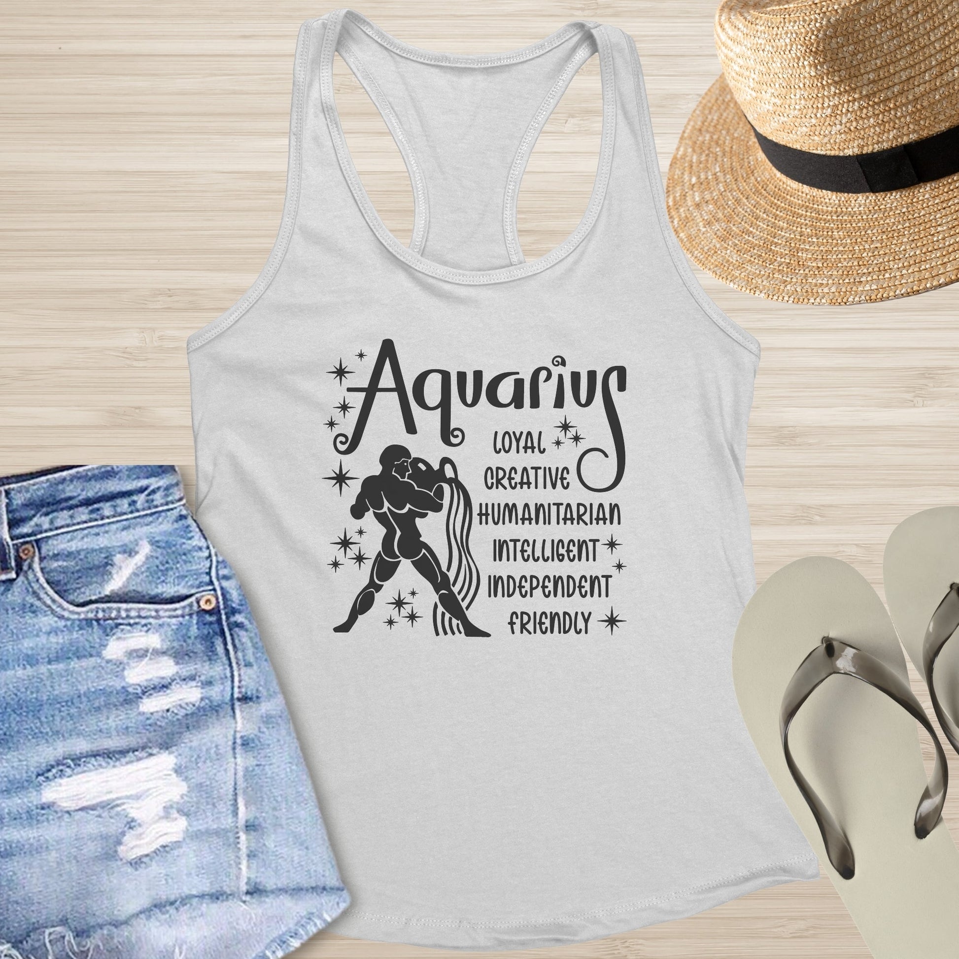 Aquarius Racerback Tank - Mental Health Zodiac Shirt for Emotional Awareness & Healing - MySisterIsASurvivor