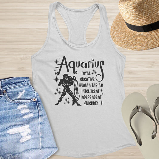 Aquarius Racerback Tank - Mental Health Zodiac Shirt for Emotional Awareness & Healing - MySisterIsASurvivor
