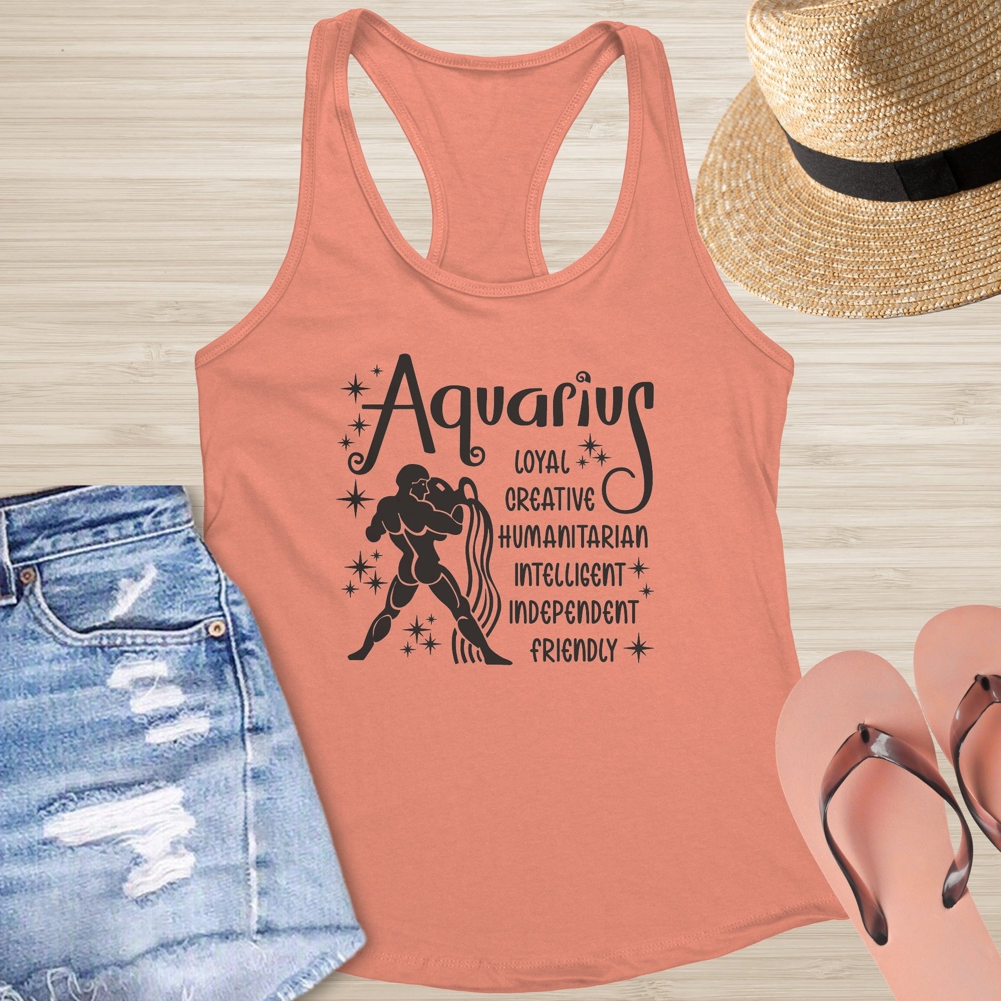 Aquarius Racerback Tank - Mental Health Zodiac Shirt for Emotional Awareness & Healing - MySisterIsASurvivor