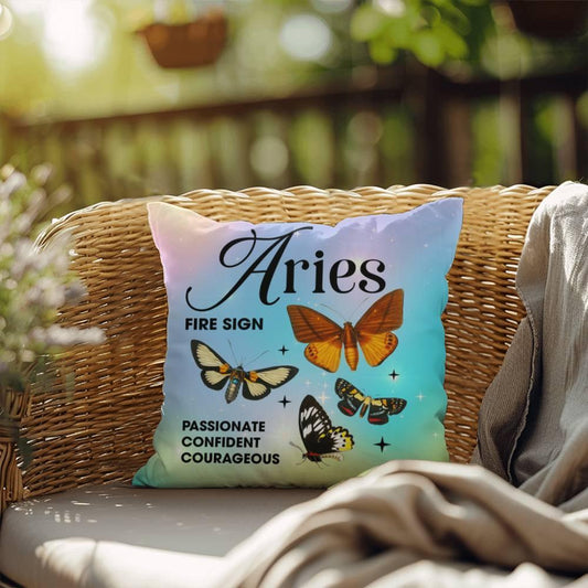 Shop our aries butterfly indoor outdoor pillow featuring the 18" x 18" style option from MySisterIsASurvivor.