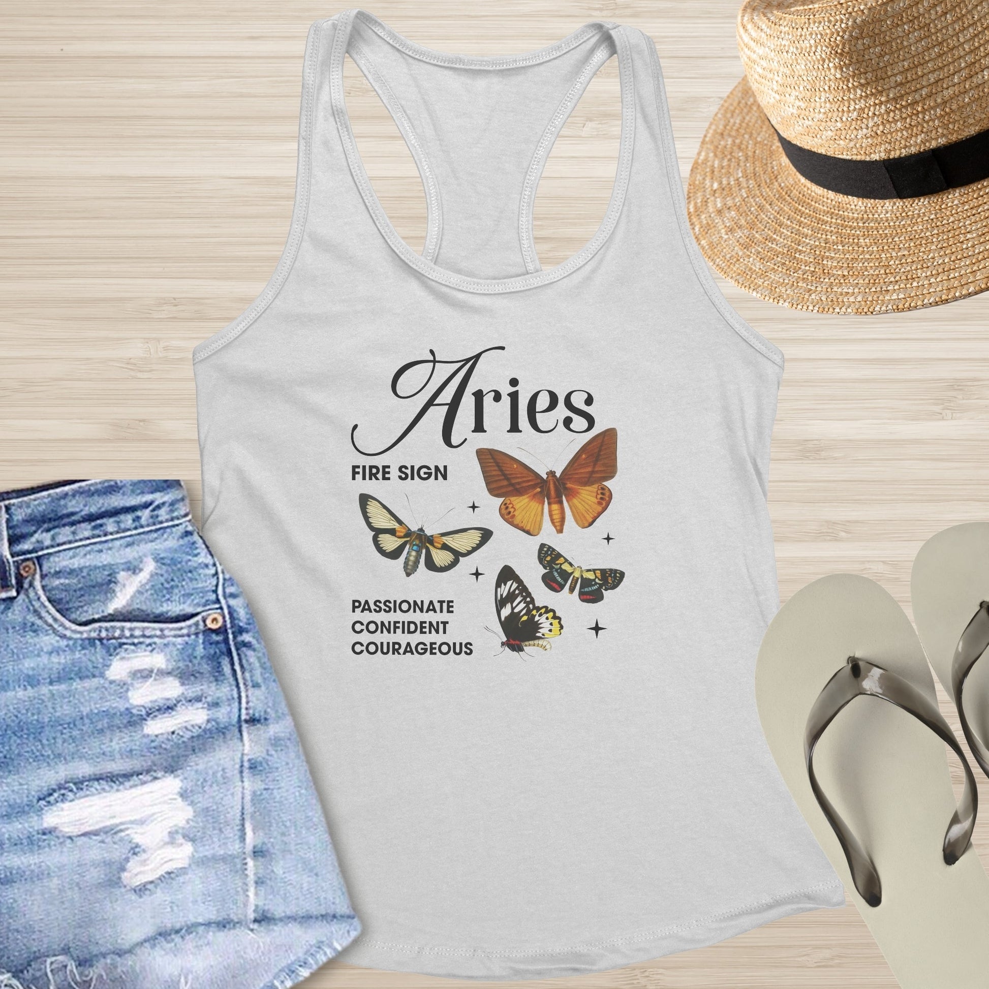 Aries Butterfly Racerback Tank - Zodiac - Inspired Mental Health Top with Symbolic Butterfly Design - MySisterIsASurvivor