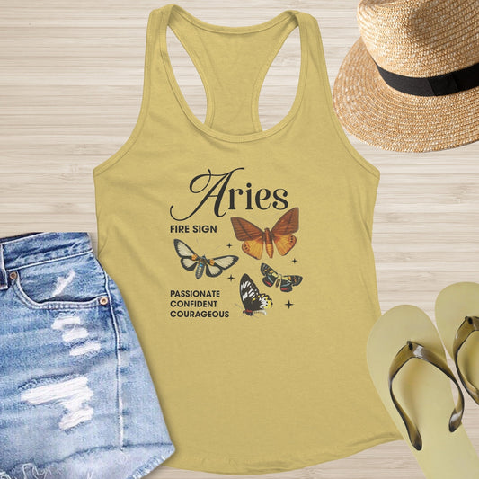 Aries Butterfly Racerback Tank - Zodiac - Inspired Mental Health Top with Symbolic Butterfly Design - MySisterIsASurvivor