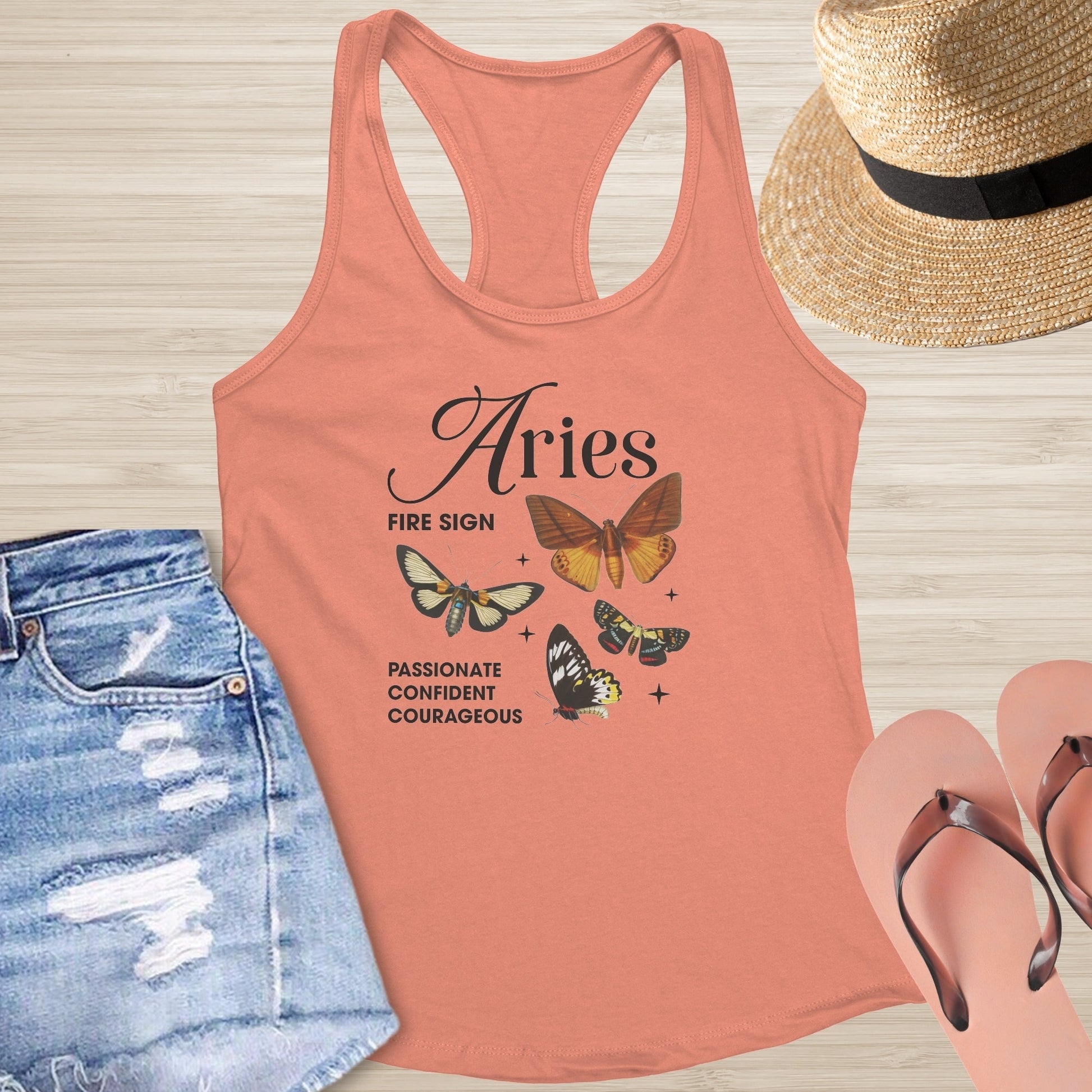 Aries Butterfly Racerback Tank - Zodiac - Inspired Mental Health Top with Symbolic Butterfly Design - MySisterIsASurvivor