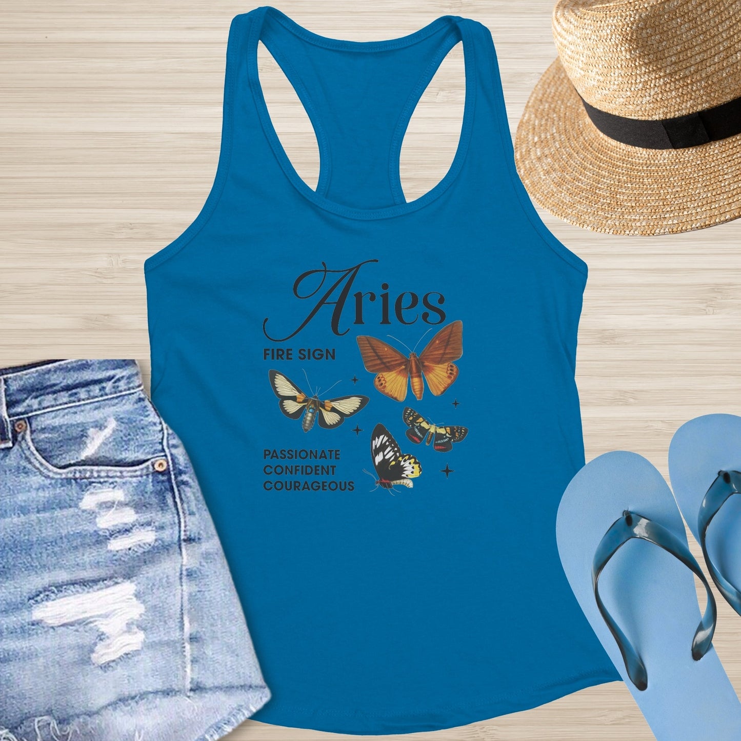 Aries Butterfly Racerback Tank - Zodiac - Inspired Mental Health Top with Symbolic Butterfly Design - MySisterIsASurvivor
