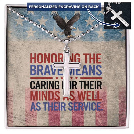 Custom cross necklace with "Honoring the Brave" - military memorial gift for veterans and their families