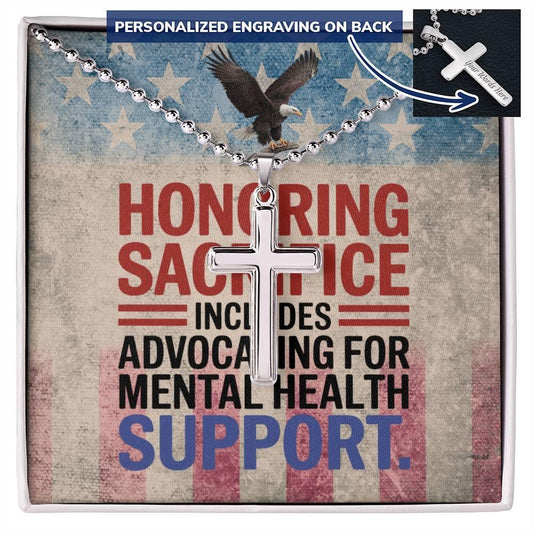 Shop our honoring sacrifice engraved cross featuring the Luxury Box style option from MySisterIsASurvivor.