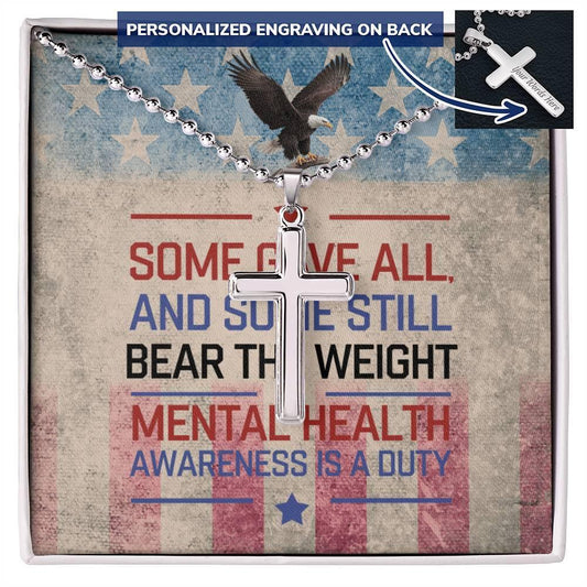 Engraved "Some Gave All" cross necklace - veteran memorial jewelry and remembrance gift for military families