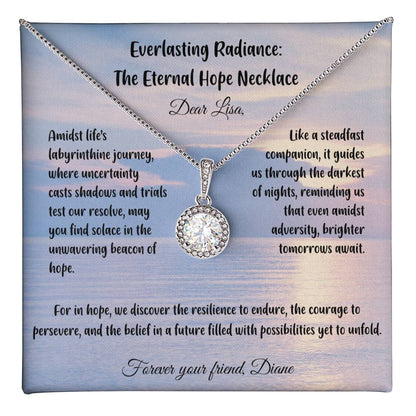 Amidst life's labyrinthine journey, where uncertainty casts shadows...- Everlasting Radiance: The Eternal Hope Necklace