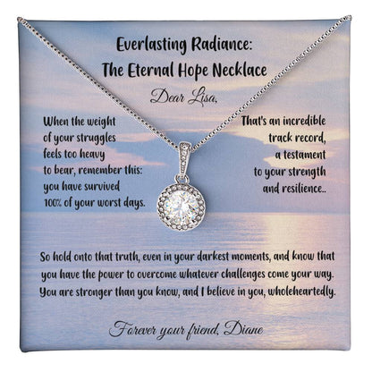 When the weight of your struggles feels too heavy to bear, remember this: you have survived 100% of your worst days... - Everlasting Radiance: The Eternal Hope Necklace
