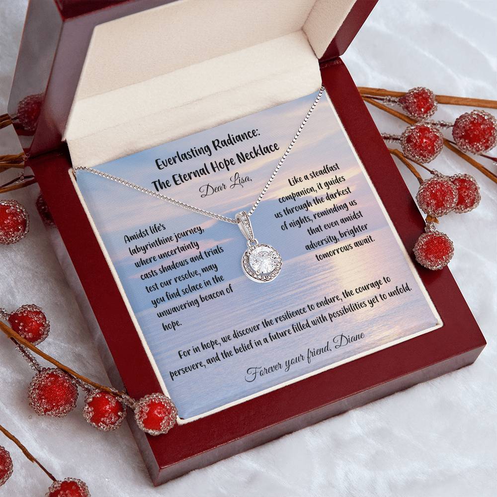 Amidst life's labyrinthine journey, where uncertainty casts shadows...- Everlasting Radiance: The Eternal Hope Necklace