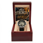 Shop our premium his strength built my world openwork watch from MySisterIsASurvivor.