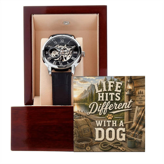 Shop our premium life hits different with a dog openwork watch from MySisterIsASurvivor.