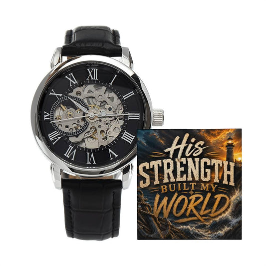 Shop our his strength built my world openwork watch featuring the Luxury Box w/LED style option from MySisterIsASurvivor.