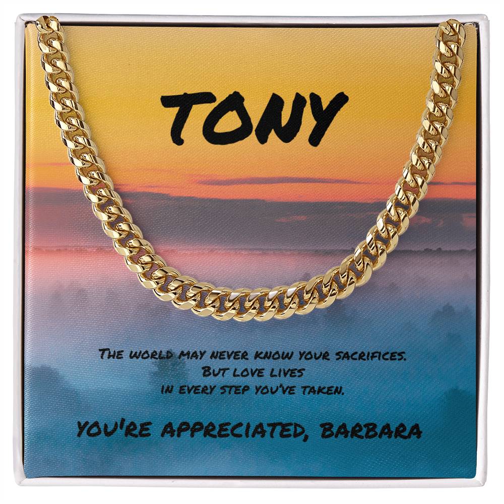 Cuban Link Necklace - The World May Never Know Your Sacrifices - Heartfelt Gift for Any Father or Father Figure