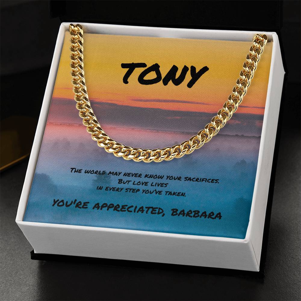 Cuban Link Necklace - The World May Never Know Your Sacrifices - Heartfelt Gift for Any Father or Father Figure