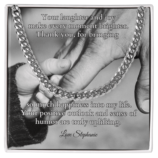 Shop our cuban link chain your laughter and joy featuring the Stainless Steel style option from MySisterIsASurvivor.
