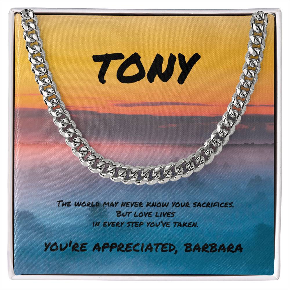 Cuban Link Necklace - The World May Never Know Your Sacrifices - Heartfelt Gift for Any Father or Father Figure