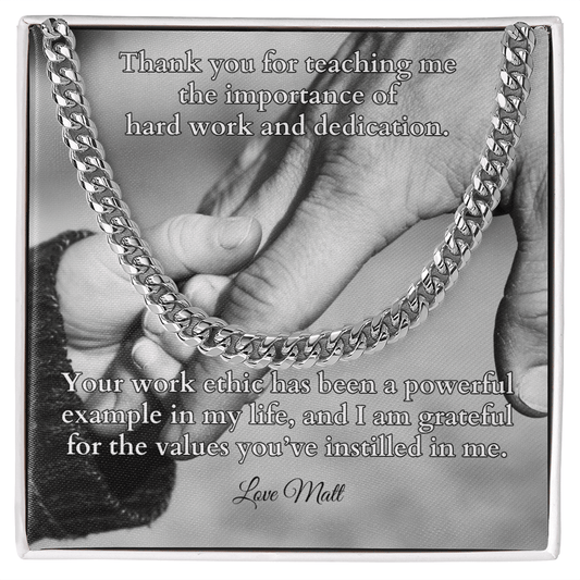 Shop our cuban link chain thank you for teaching me featuring the Stainless Steel style option from MySisterIsASurvivor.