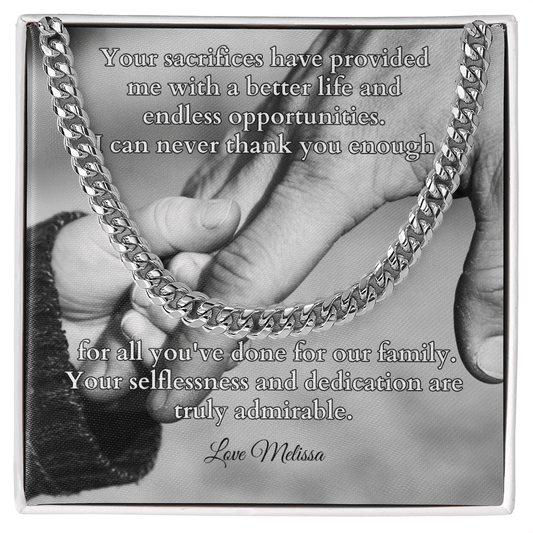 Shop our cuban link chain your sacrifices have provided me featuring the Stainless Steel style option from MySisterIsASurvivor.
