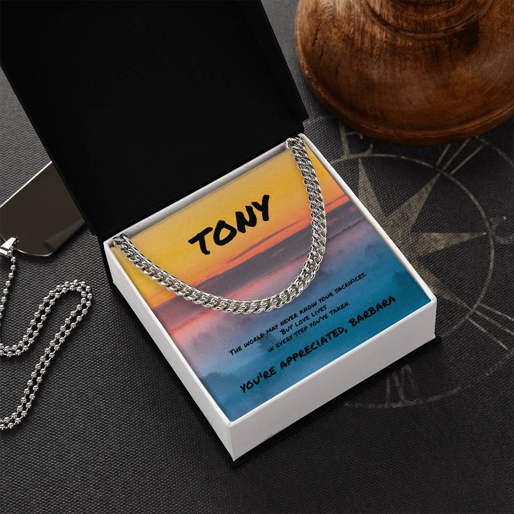 Cuban Link Necklace - The World May Never Know Your Sacrifices - Heartfelt Gift for Any Father or Father Figure